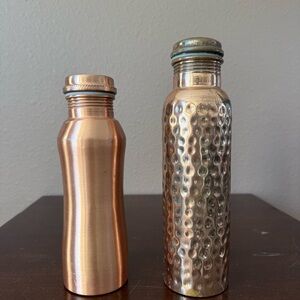 Hammered and Smooth Copper Water Bottle Set